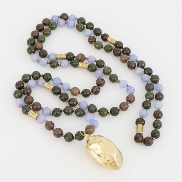 necklace semi precious stones with gold nugget - Picture 1 of 4
